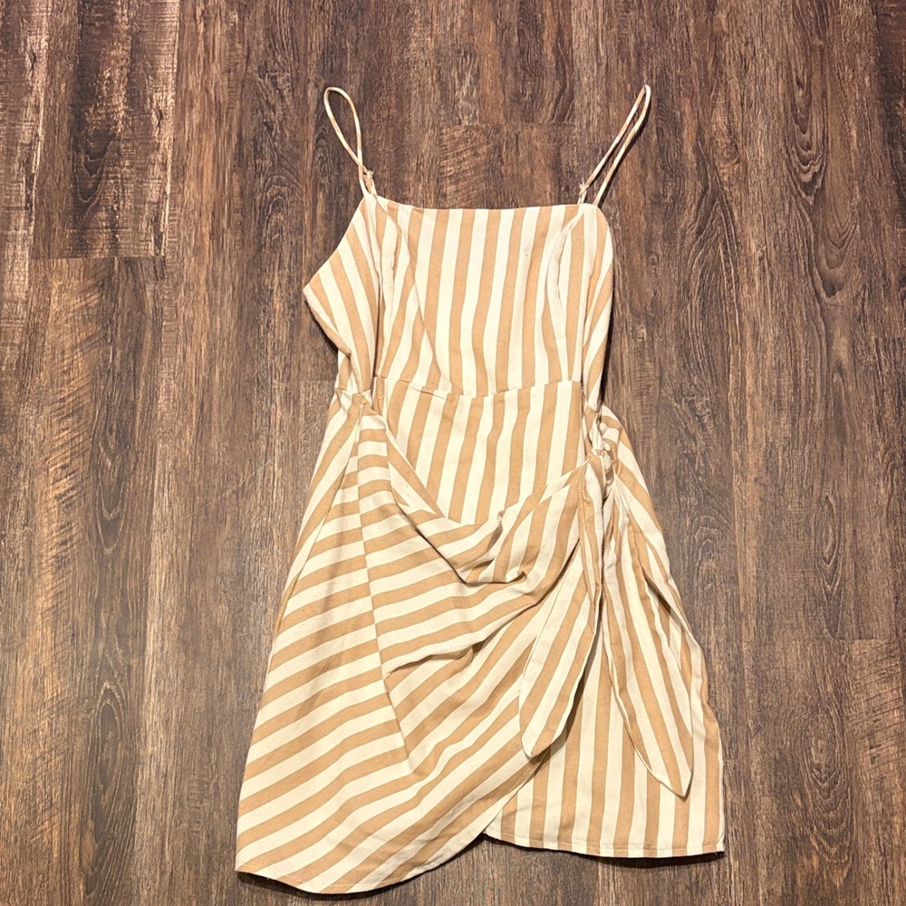 Essue Beige and White Wrap Stripe Dress